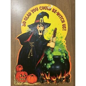 Vintage Halloween Decoration‎ Hallmark Witch Brew Pot Die Cut Spooky Décor